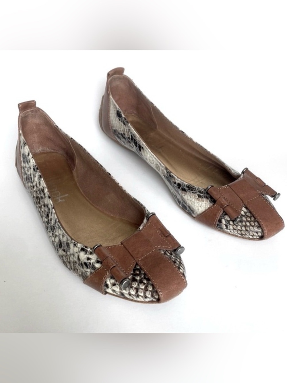 DANIBLACK Women's Snake Skin Tan Gray Cream Black Flats Loafers Buckle Size 9